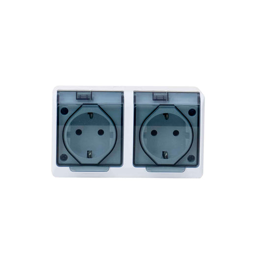 Priza dubla cu capac transparent HERMES, 16A/250, IP44 / ELPL-0325-01