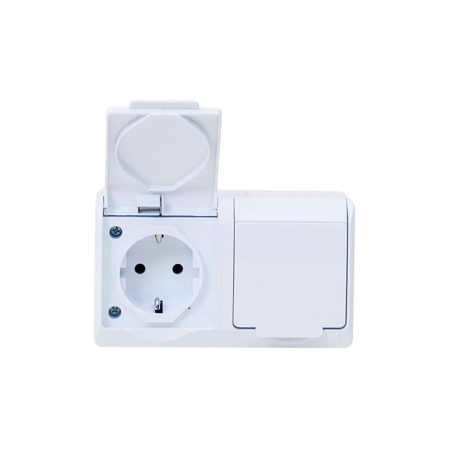 Priza dubla alba cu capac HERMES, 16A/250, IP44 / ELPL-0325-02
