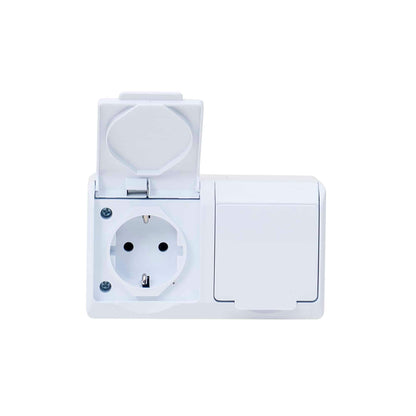 Priza dubla alba cu capac HERMES, 16A/250, IP44 / ELPL-0325-02