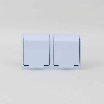 Priza dubla alba cu capac HERMES, 16A/250, IP44 / ELPL-0325-02