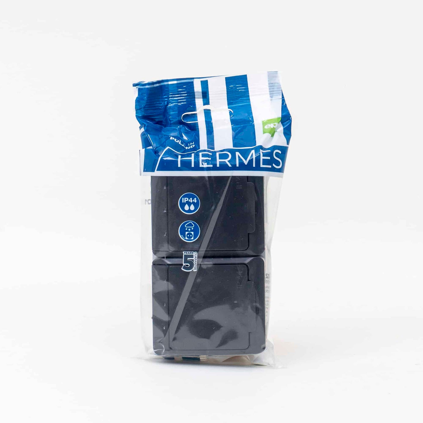 Priza dubla cu capac negru HERMES, 16A/250, IP44 / ELPL-0325-07