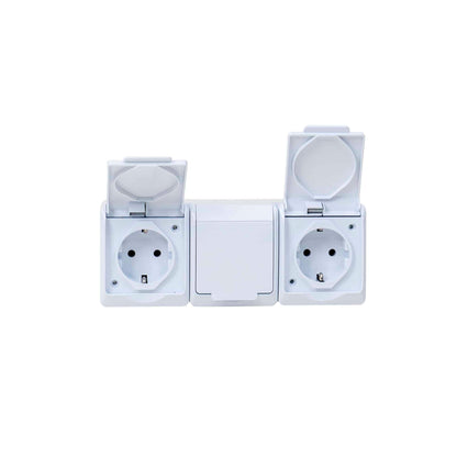 Priza tripla alba cu capac HERMES, 16A/250, IP44 / ELPL-0326-02