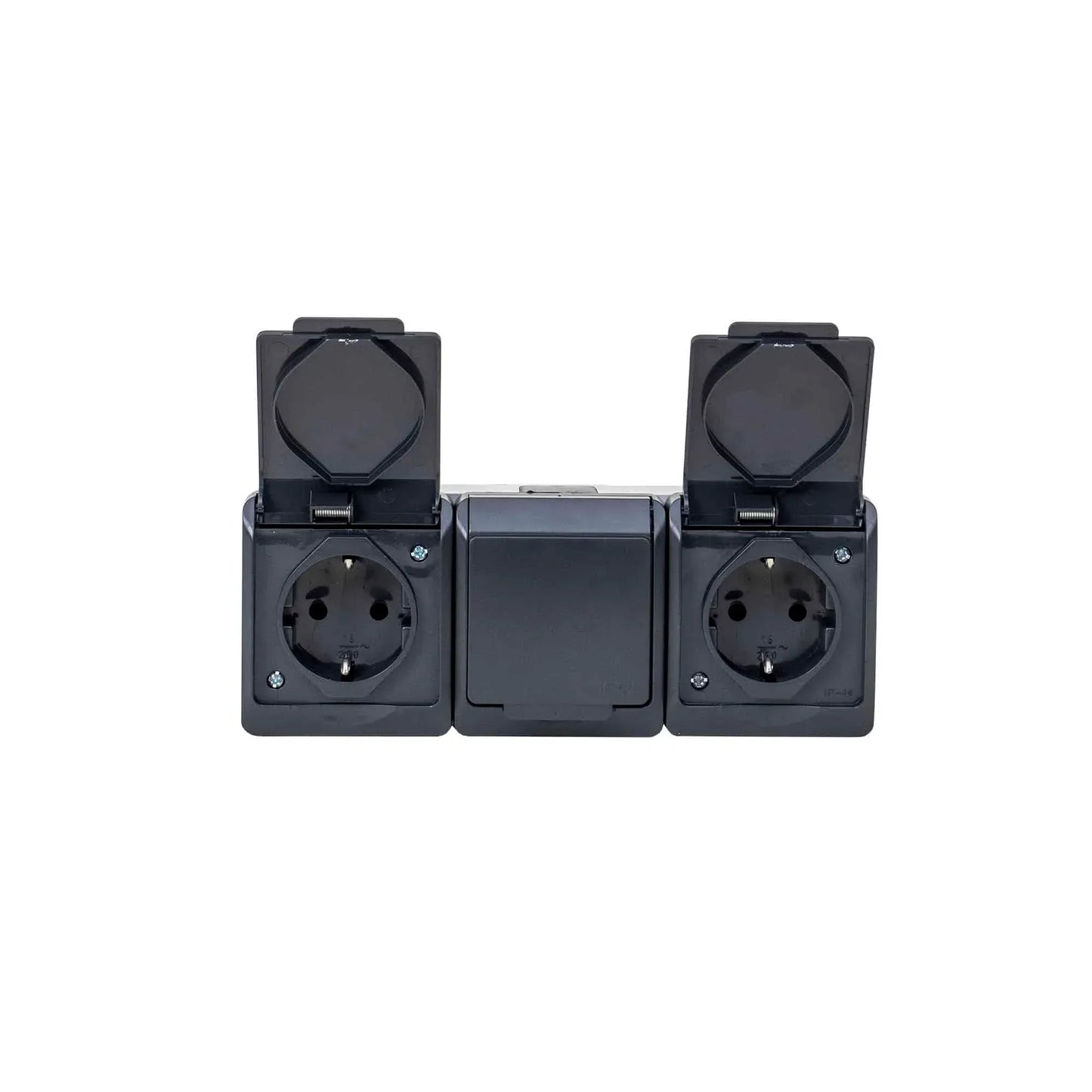 Priza tripla cu capac negru HERMES, 16A/250, IP44 / ELPL-0326-07 - 221.ro