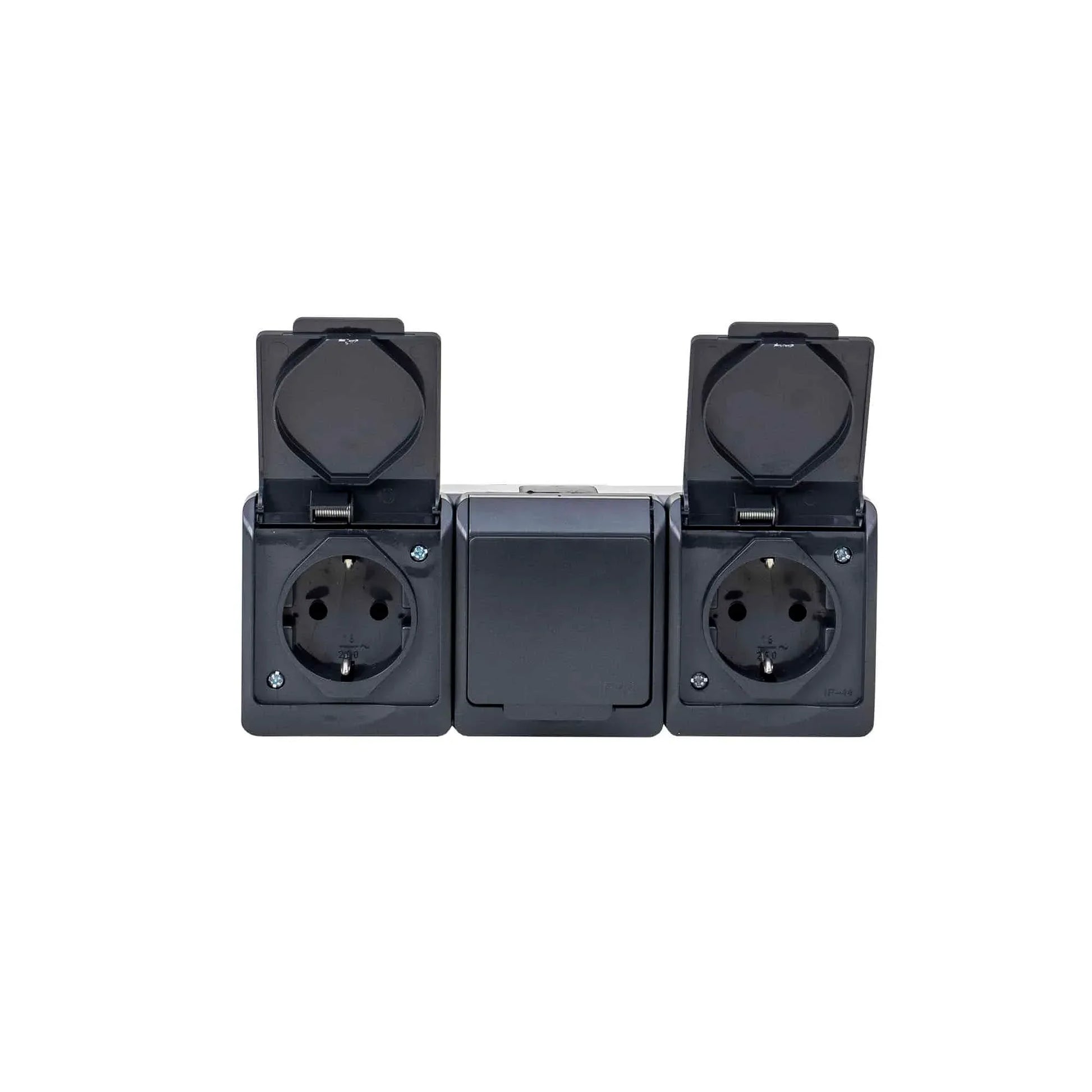 Priza tripla cu capac negru HERMES, 16A/250, IP44 / ELPL-0326-07 - 221.ro
