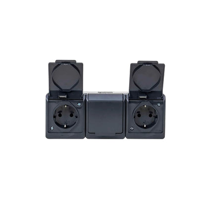Priza tripla cu capac negru HERMES, 16A/250, IP44 / ELPL-0326-07 - 221.ro