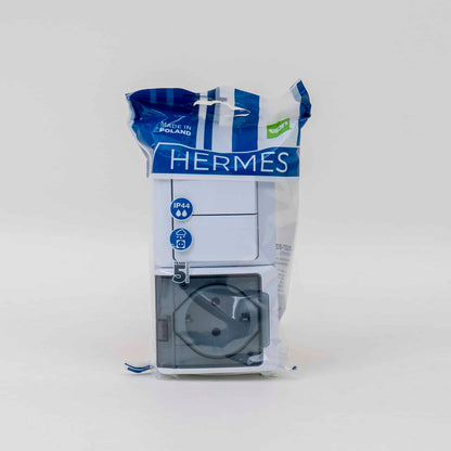 Priza simpla cu capac transparent, plus intrerupator dublu HERMES 16A/250, IP44 / ELPL-0327-03