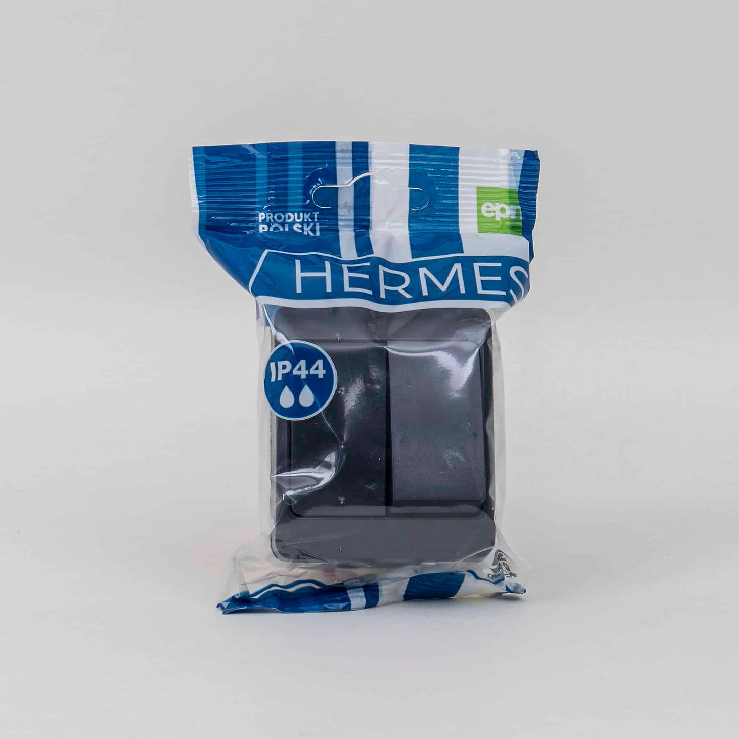 Intrerupator dublu HERMES, alb-negru 10A/250V, IP44/ ELPL-0332-07