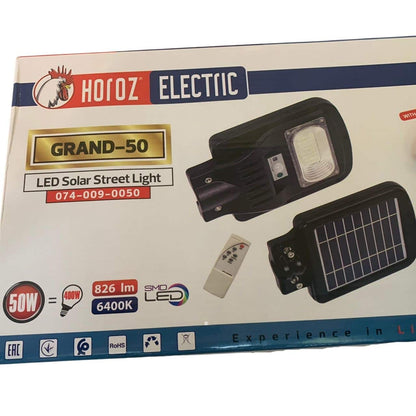 Lampa solara pentru iluminat stradal, Horoz Grand-50, 826 lm, 6400K, IP65, cu telecomanda si senzor de miscare / EXT 074-009-0050