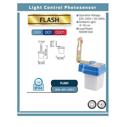 Fotosenzor noapte/zi Flash, HOROZ, 5-15Lux, 6A, 1000W, IP 44 / EXT 089-001-0001