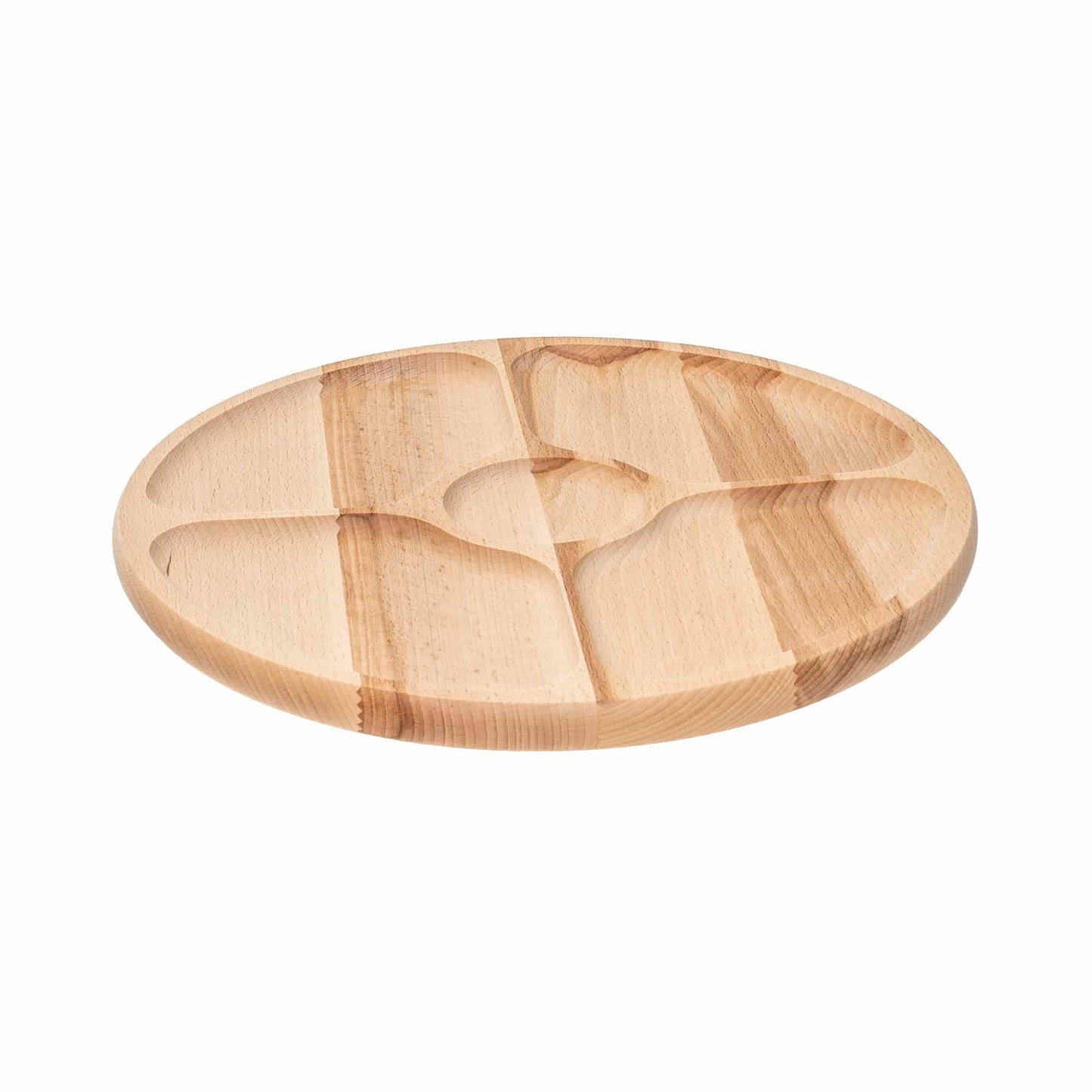 Tava rotativa pentru servire, din lemn de fag, cu 5 compartimente, diametru 33cm / EXT 10029