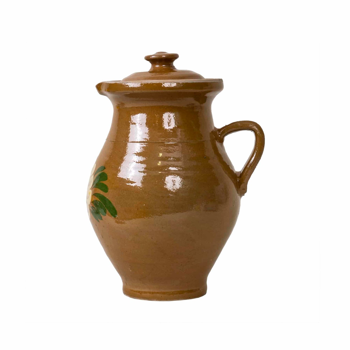 Cana din lut, capacitate 1l, pictata traditional, cu capac / EXT 10166