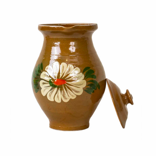 Cana din lut, capacitate 1l, pictata traditional, cu capac / EXT 10166