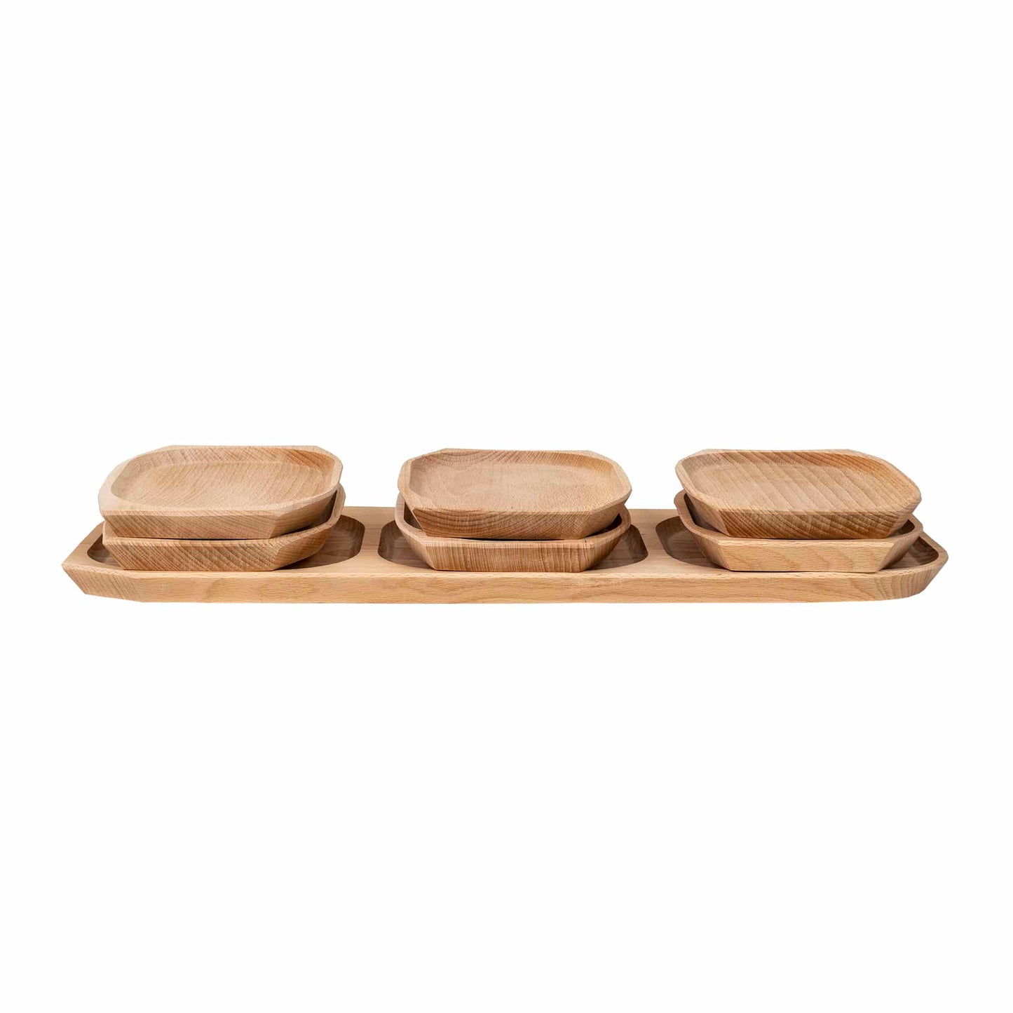 Set 7 platouri din lemn de fag, compartimentat, 60x21x2.5cm / EXT 10196