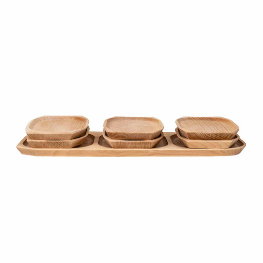 Set 7 platouri din lemn de fag, compartimentat, 60x21x2.5cm / EXT 10196