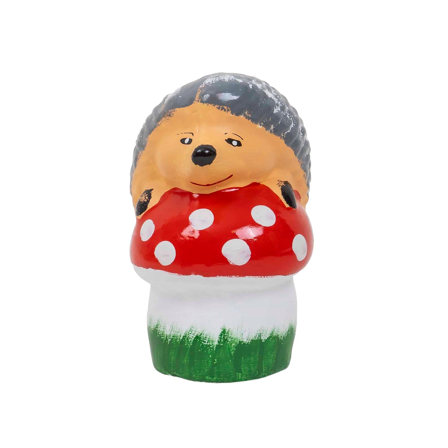 Decoratiune pentru gradina, din ceramica, model arici pe ciuperca, inaltime 16cm, lungime 12cm / EXT 10211