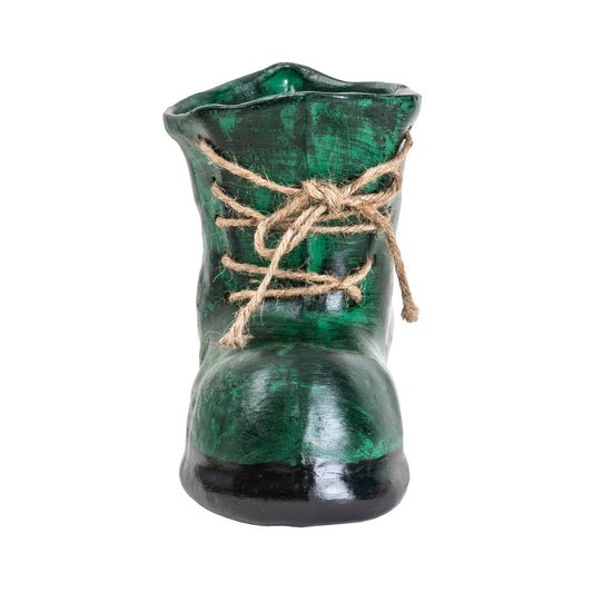 Decoratiune pentru gradina, din ceramica, bocanc mare cu suport pentru flori, inaltime 21cm, lungime 28cm / EXT 10218