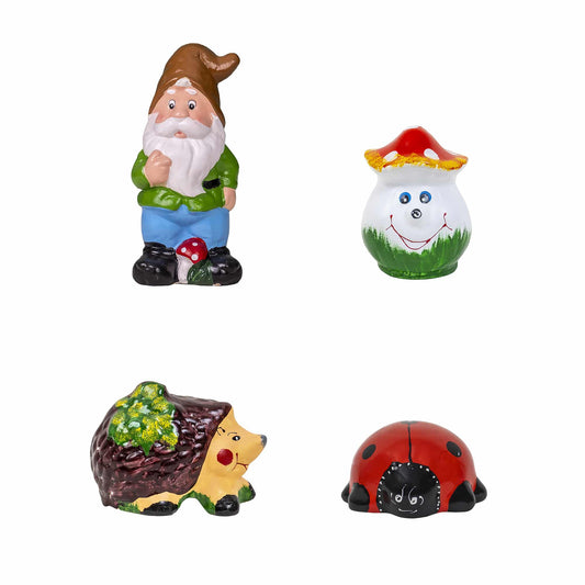 Pachet decor pentru gradina din ceramica, pitic, arici, ciuperca si buburuza / EXT 10222