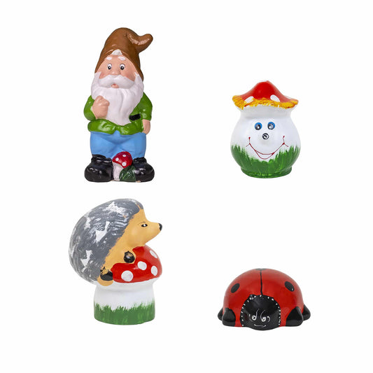 Pachet decor pentru gradina din ceramica, pitic, ciuperca, buburuza si arici / EXT 10224