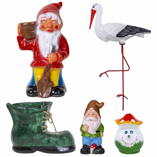 Pachet decor pentru gradina, 2 x pitic, ciuperca, barza si bocanc / EXT 10226 - 221.ro