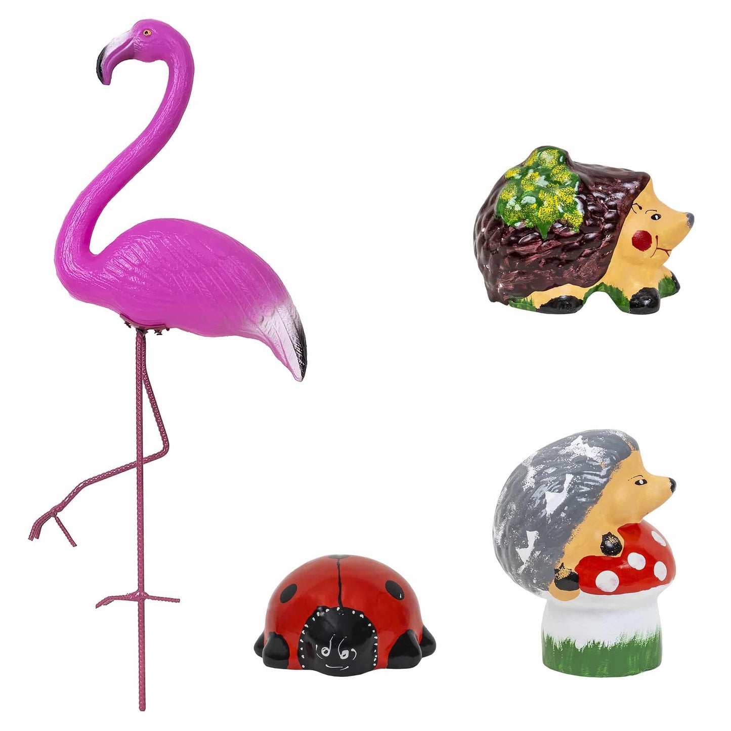 Pachet decor pentru gradina, flamingo, buburuza si 2 x arici / EXT 10247 - 221.ro