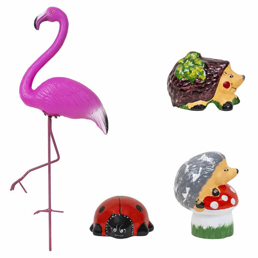 Pachet decor pentru gradina, flamingo, buburuza si 2 x arici / EXT 10247 - 221.ro