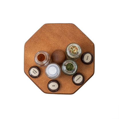 Set suport din lemn plus 12 sticle cu condimente / EXT 10363