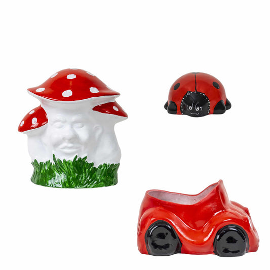 Pachet decor pentru gradina, ciuperca, buburuza si masinuta / EXT 10384