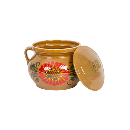 Oala din lut cu capac, diametru 18 cm, capacitate 2l / EXT 10388