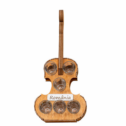 Suport forma vioara cu 6 pahare pentru tuica, 50ml, 44x19cm, maro Z-TOOLS / EXT 10470