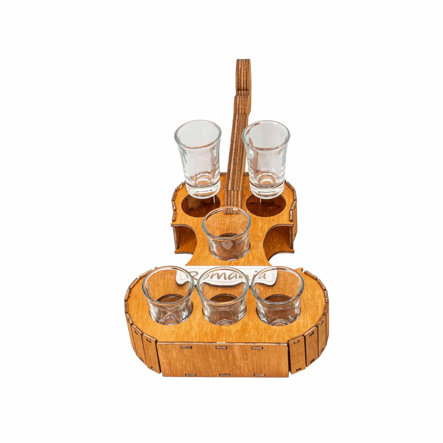 Suport forma vioara cu 6 pahare pentru tuica, 50ml, 44x19cm, maro Z-TOOLS / EXT 10470