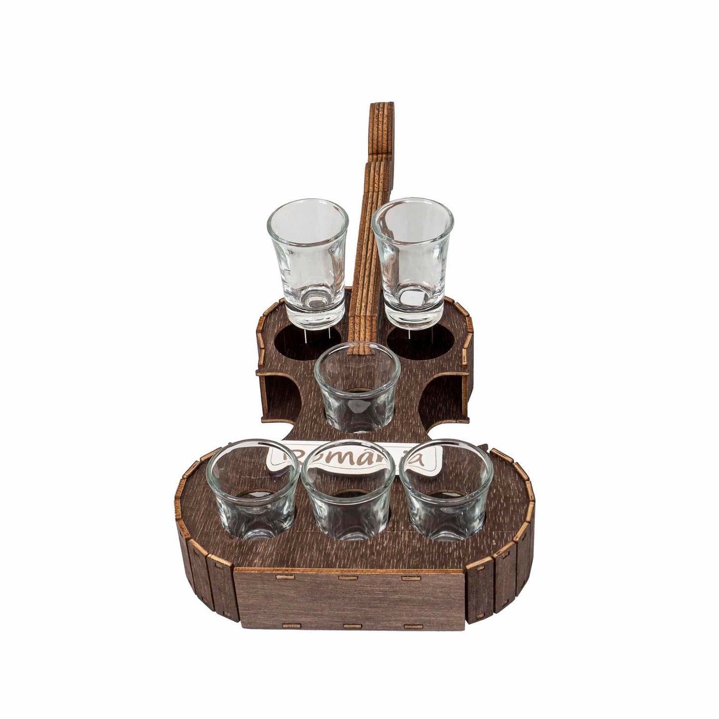 Suport forma vioara cu 6 pahare pentru tuica, 50ml, 44x19cm, maro Z-TOOLS / EXT 10470