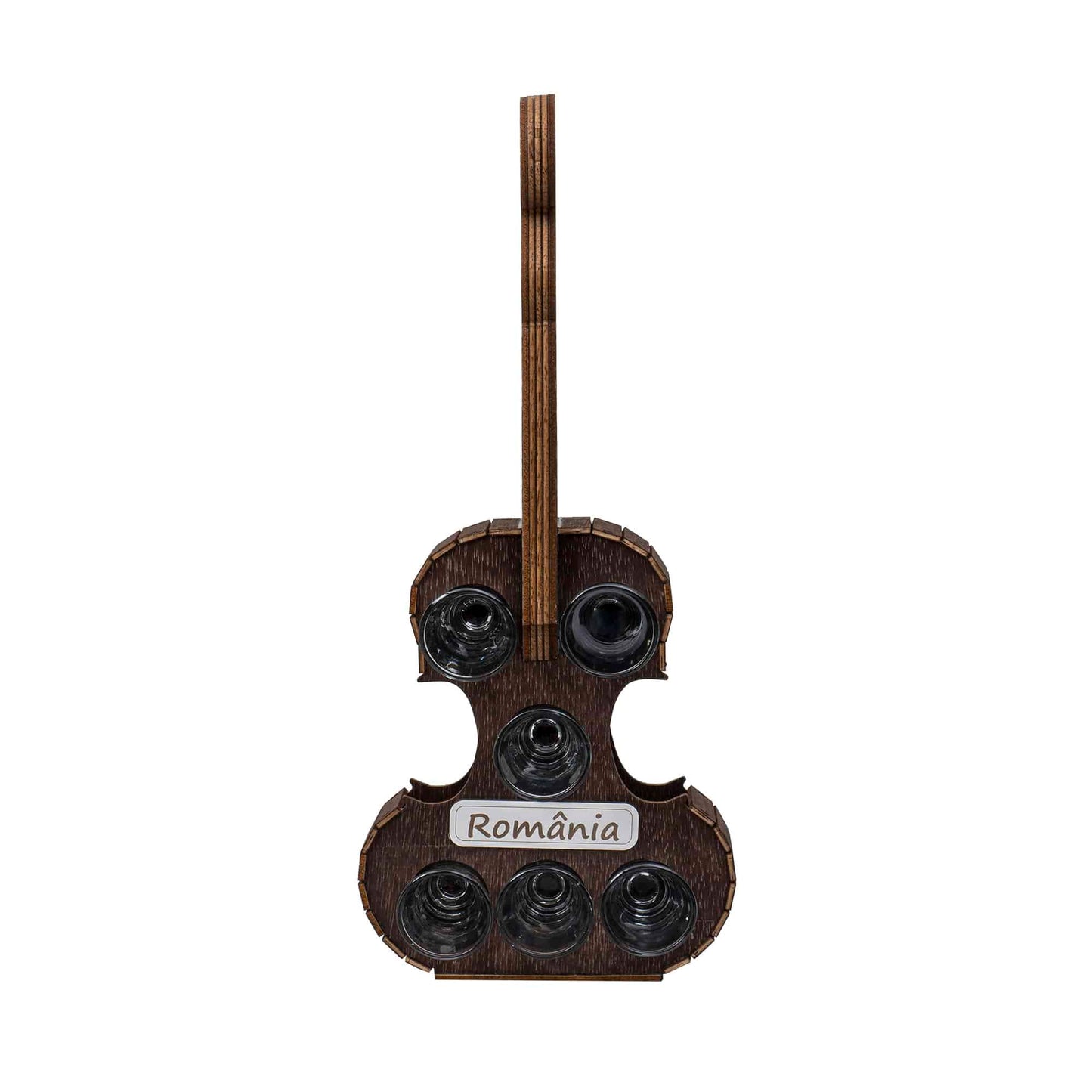 Suport forma vioara cu 6 pahare pentru tuica, 50ml, 44x19cm, maro Z-TOOLS / EXT 10470