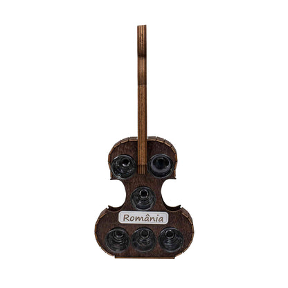 Suport forma vioara cu 6 pahare pentru tuica, 50ml, 44x19cm, maro Z-TOOLS / EXT 10470