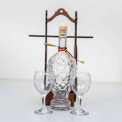 Suport vioara, sticla model strugure cu doua pahare de vin / EXT 10715