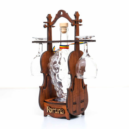 Suport vioara, sticla model strugure cu doua pahare de vin / EXT 10715