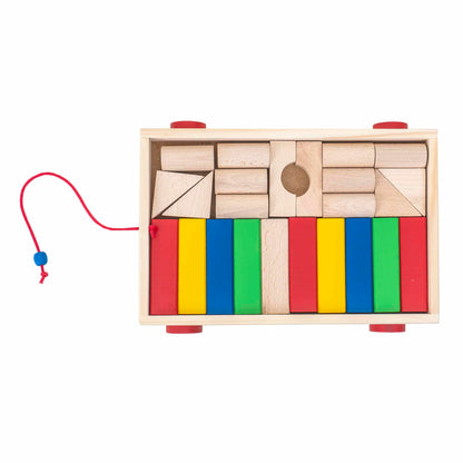 Caruciuor cu 24 cuburi din lemn, 32x22x5cm / EXT 10769