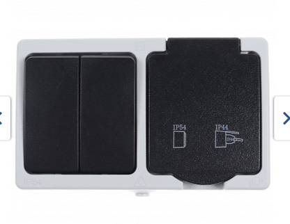 Modul priza si intrerupator dublu Horoz Atom, 10A, 250V, IP54 / EXT 112-100-0005