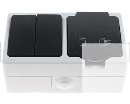 Modul priza si intrerupator dublu Horoz Atom, 10A, 250V, IP54 / EXT 112-100-0005