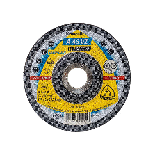 Disc debitare, Klingspor A 46VZ Special, otel, 125 x 2 x 22.23 mm / EXT 298177