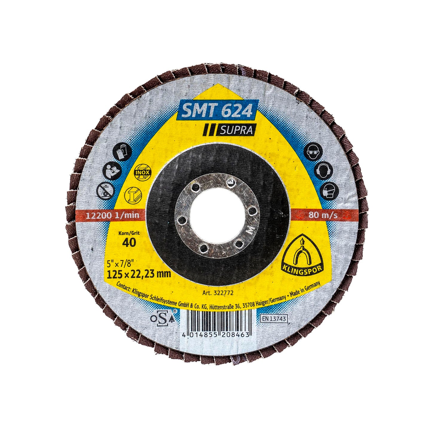 Disc lamelar frontal Klingspor SMT 624 Supra, P40 125X22.23 mm / EXT 322772