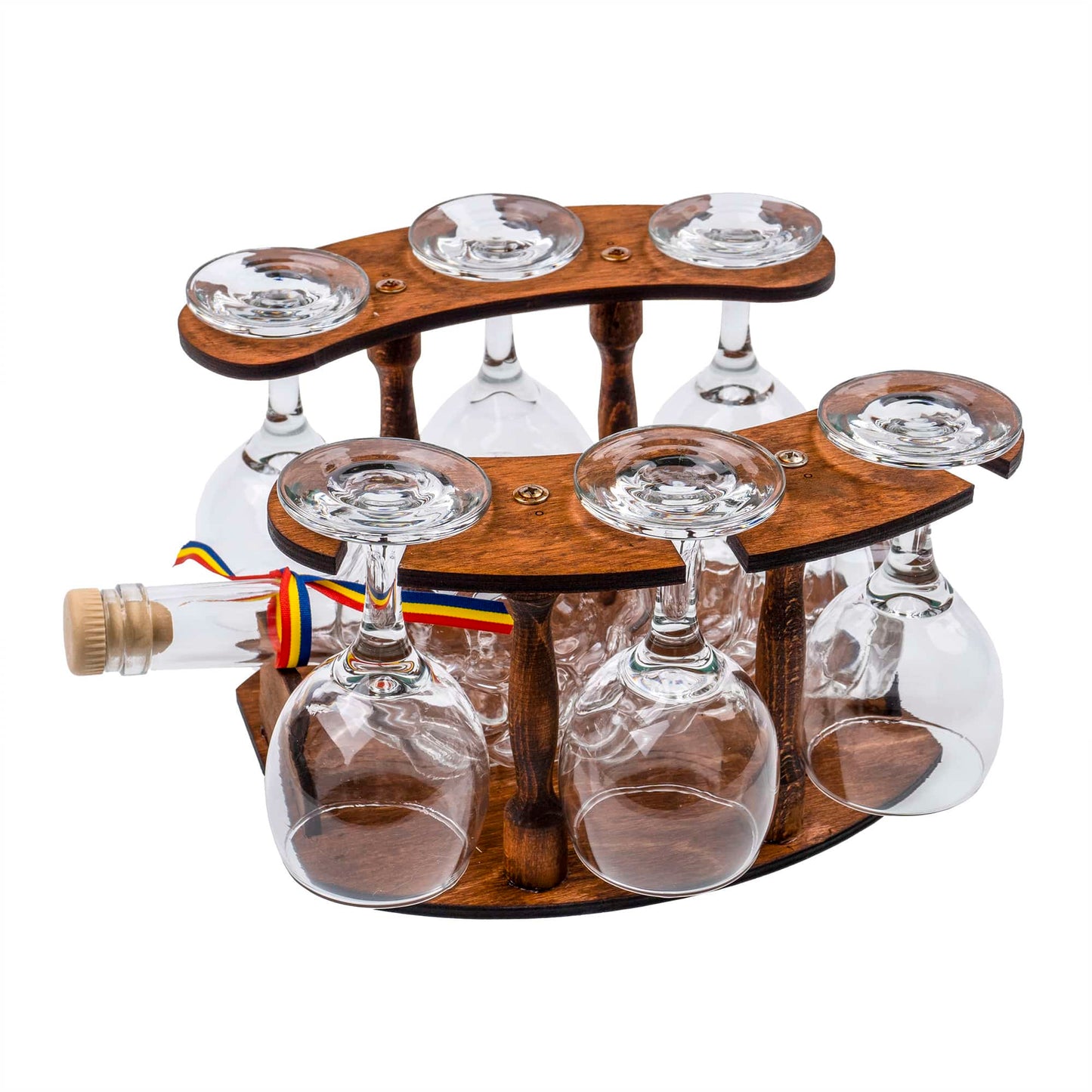 Set 6 pahare vin cu sticla pe suport / EXT 5645