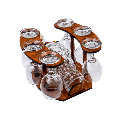 Set 6 pahare vin cu sticla pe suport / EXT 5645