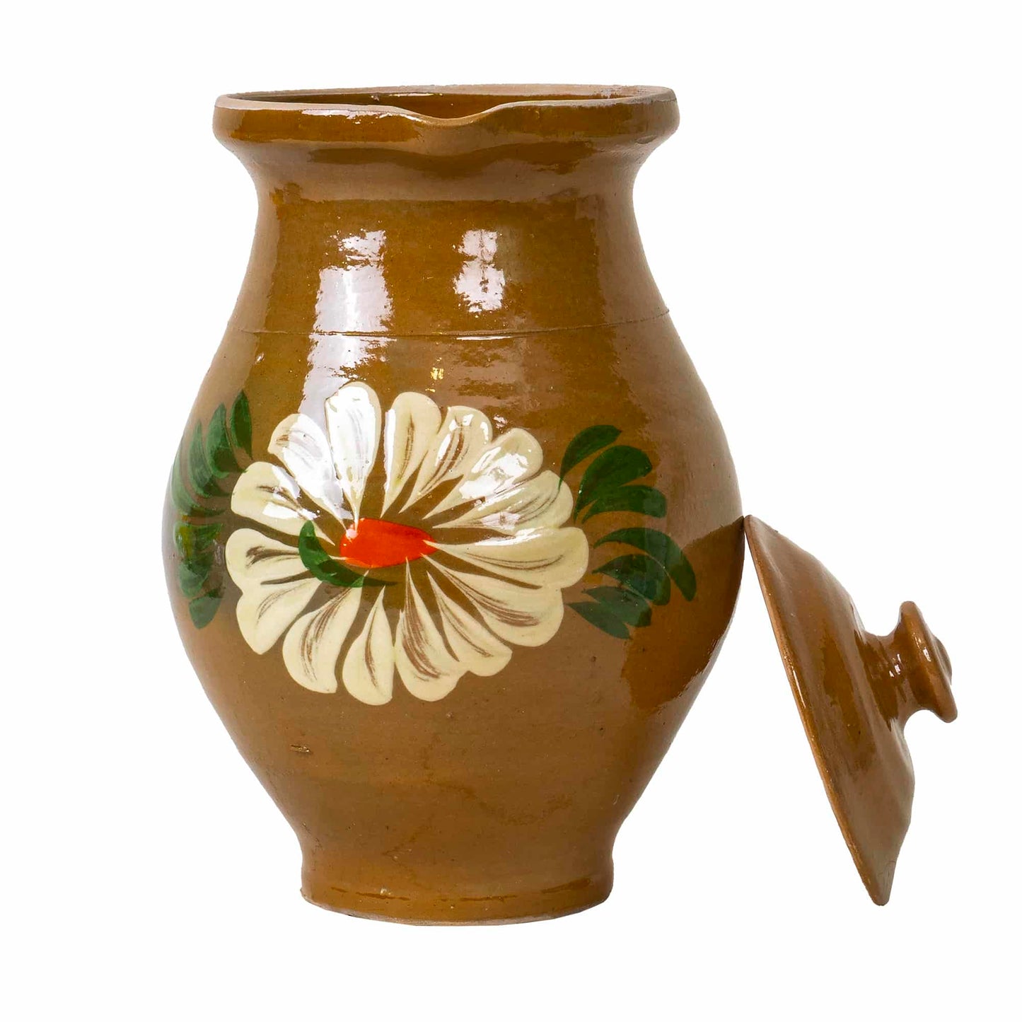 Cana din lut, capacitate 2l, pictata traditional, cu capac / EXT 5690