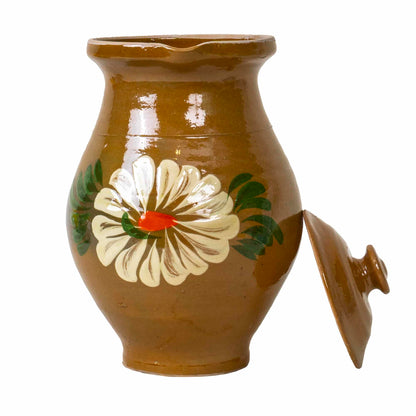 Cana din lut, capacitate 2l, pictata traditional, cu capac / EXT 5690