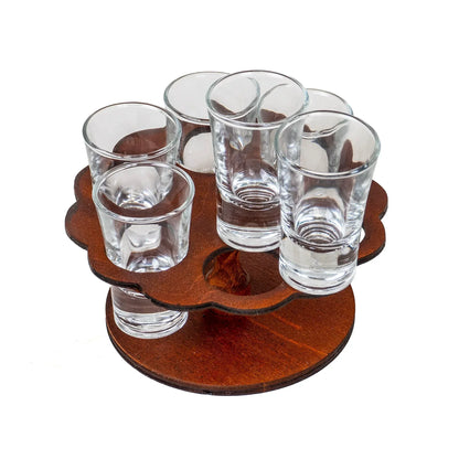 Set 6 pahare, cu suport lemn in forma de floare, 50ml / EXT 5724 - 221.ro