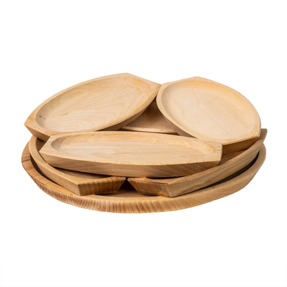 Set 6 farfurii din lemn si un platou pentru servit rotund / EXT 6082