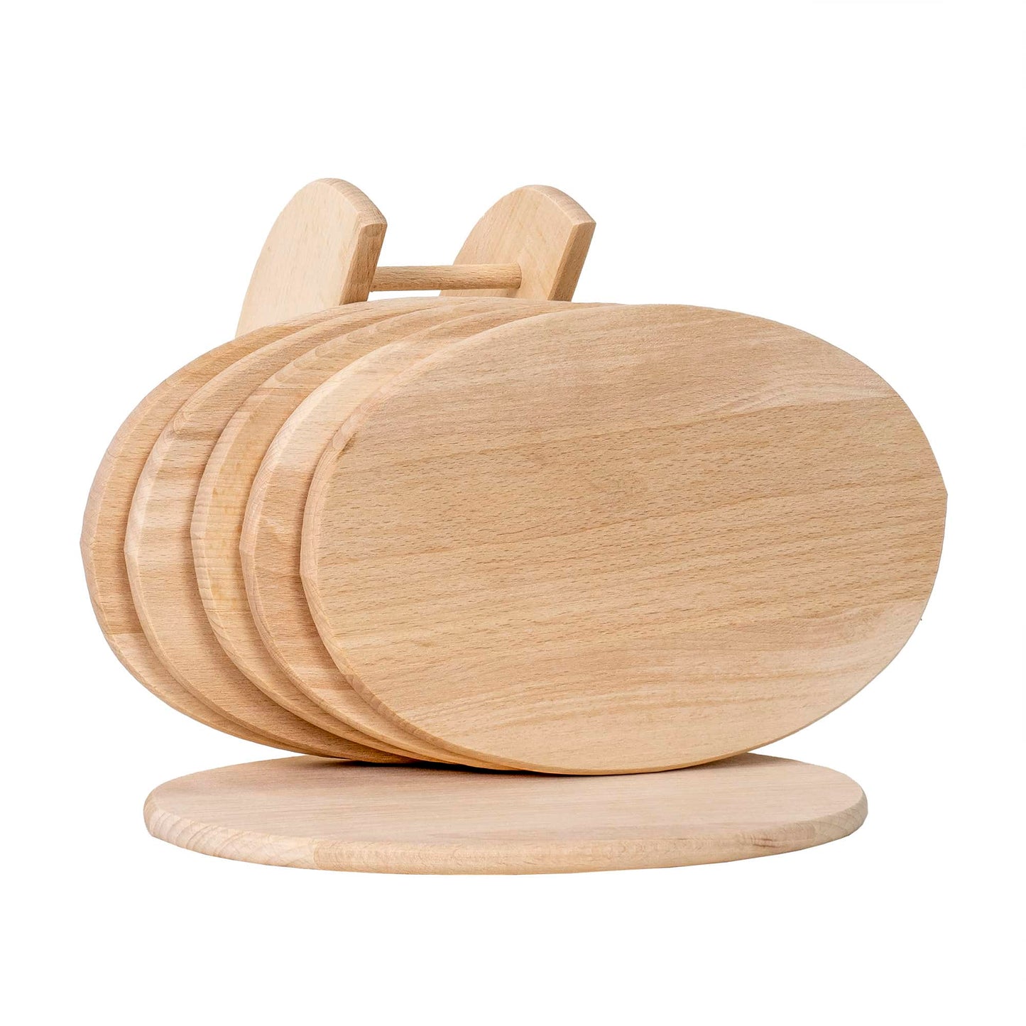 Set 6 tocatoare din lemn de fag, plus suport, oval / EXT 6084