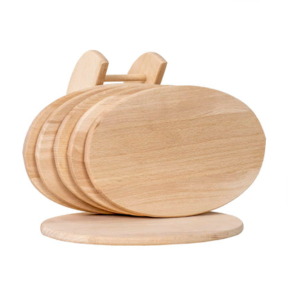 Set 6 tocatoare din lemn de fag, plus suport, oval / EXT 6084