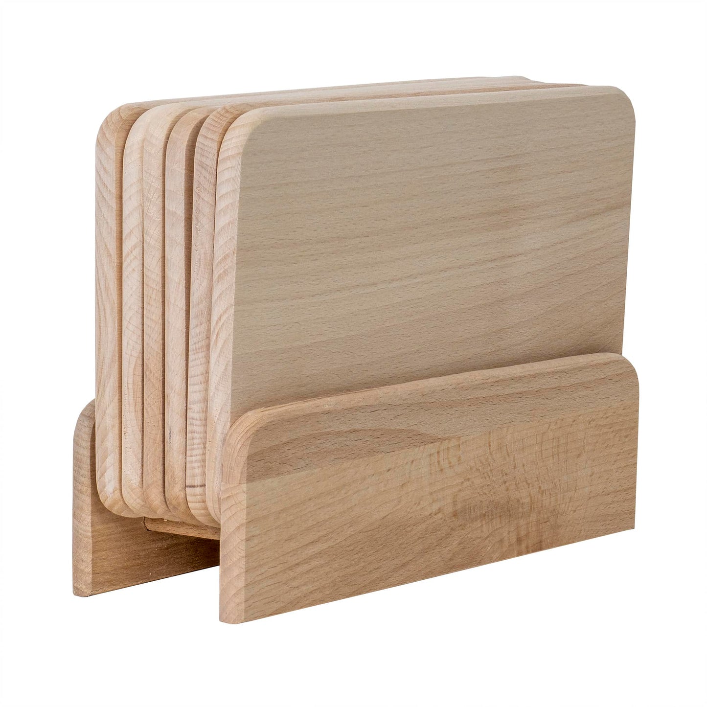 Set 6 tocatoare din lemn de fag, plus suport, dreptunghiular / EXT 6085