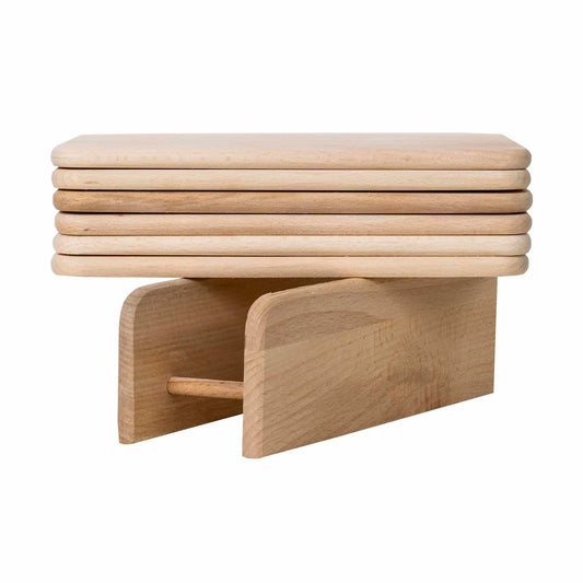 Set 6 tocatoare din lemn de fag, plus suport, dreptunghiular / EXT 6085
